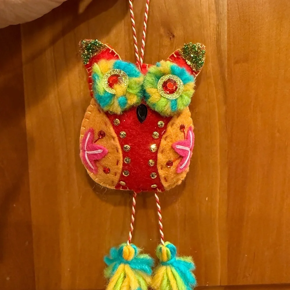 Pier 1 - Holiday Colorful Beaded 6.5 Owl Ornaments Christmas Tree Ornaments